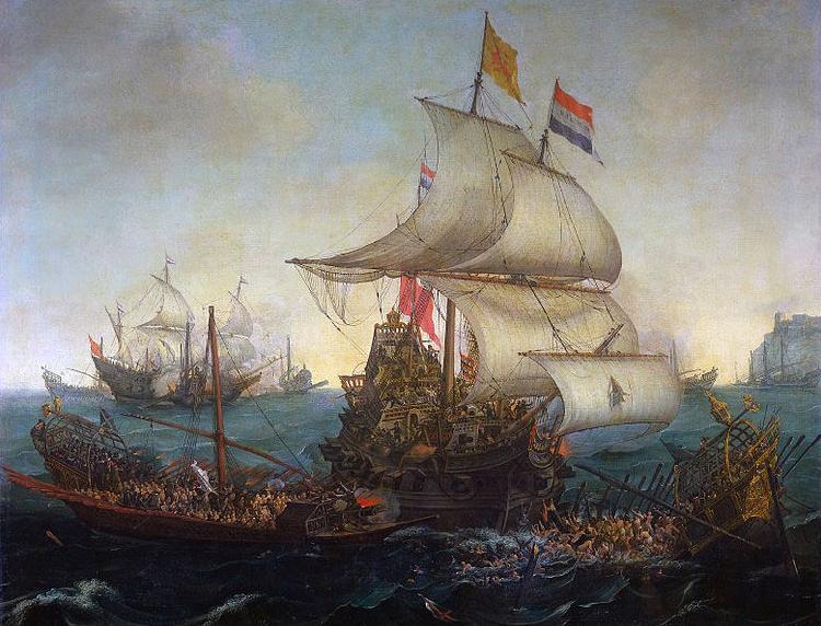 Hendrik Cornelisz. Vroom Dutch ships ramming Spanish galleys off the English coast, 3 October 1602 oil painting image
